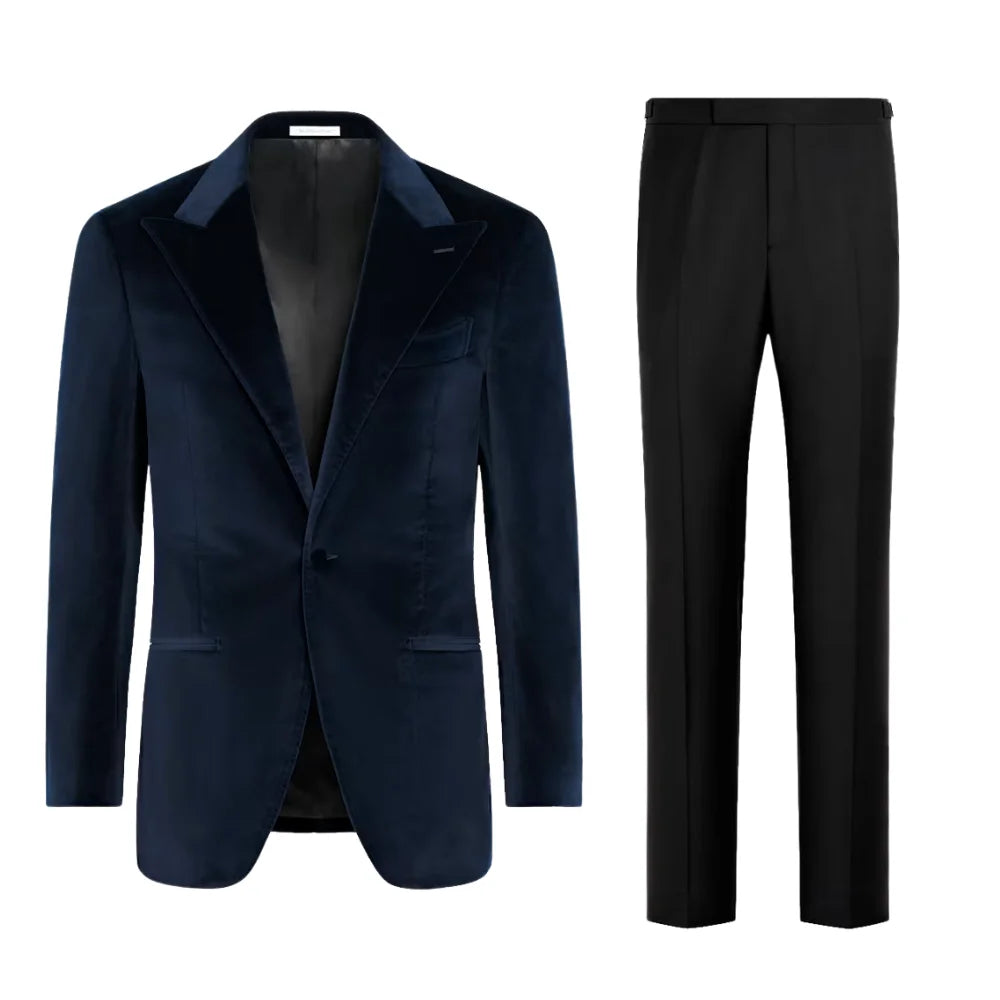 Men’s Navy Blue Velvet Dinner Jacket – Classic Formal Tuxedo Blazer