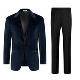 Men’s Navy Blue Velvet Dinner Jacket – Classic Formal Tuxedo Blazer