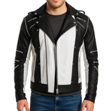 Jackson Men’s White and Black Leather Jacket with Removable Sleeves