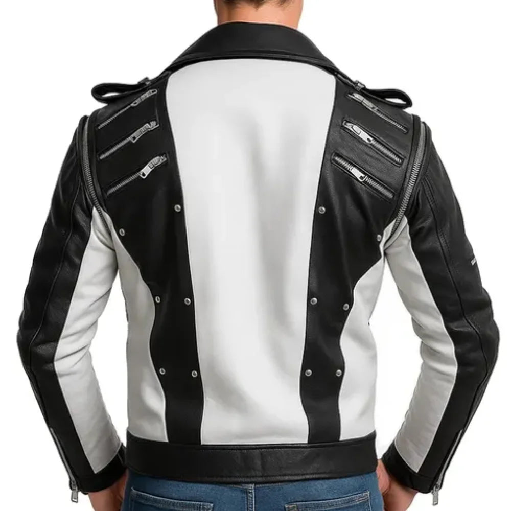 Jackson Men’s White and Black Leather Jacket with Removable Sleeves
