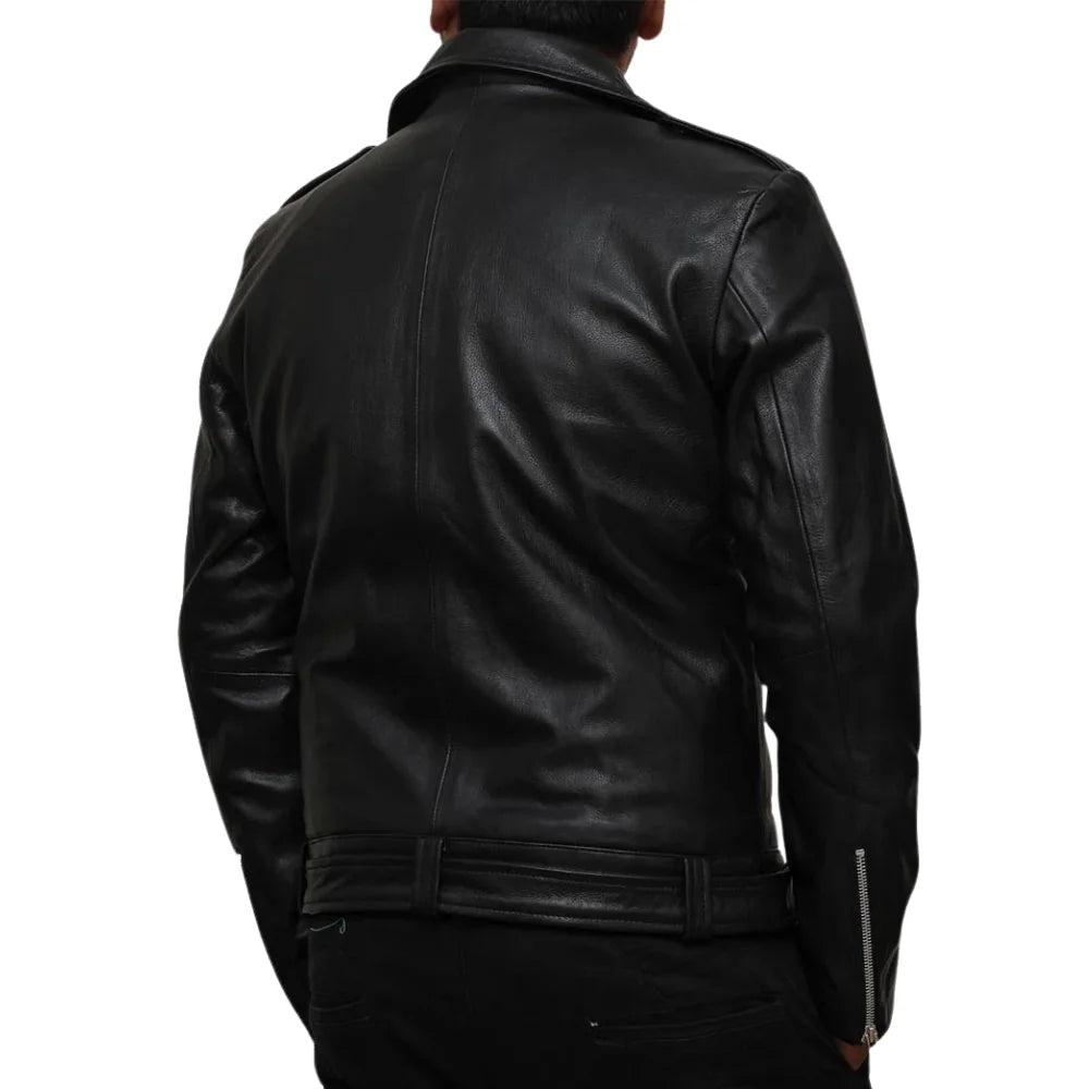 Negan Men's Black Belted Asymmetrical Moto Leather Jacket