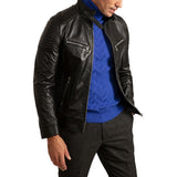 Mens Signature Black Leather Racer Motorcycle Jacket