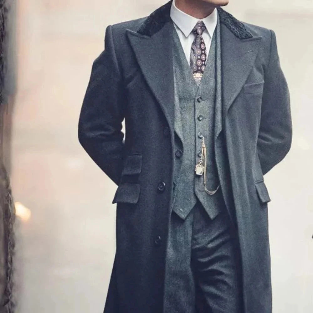 Thomas Shelby Peaky Blinder Men's Gangster Black Wool Coat