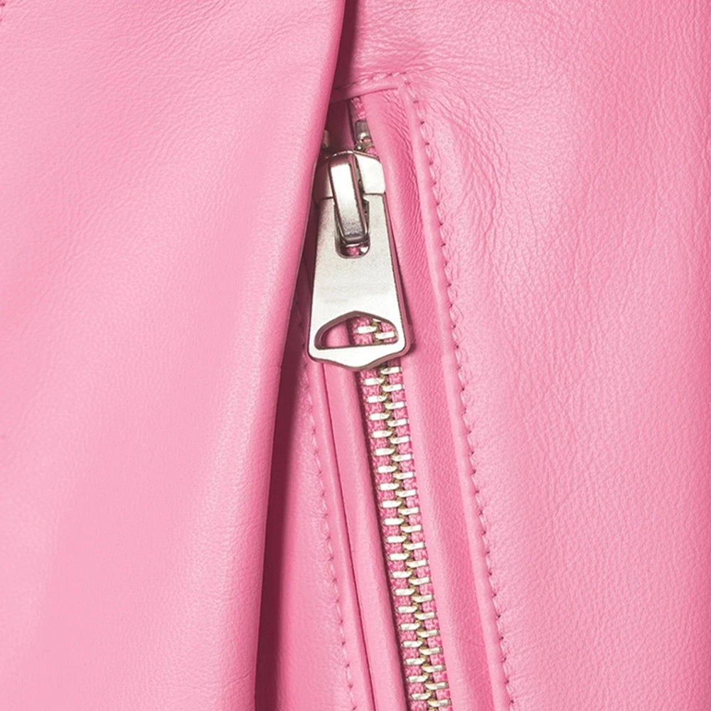 Womens Leather Pink Peplum Jacket
