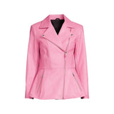 Womens Pink Leather Peplum Jacket