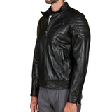 Men's Quilted Black Cafe Racer Leather Jacket