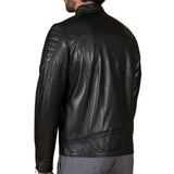 Men's Quilted Black Cafe Racer Leather Jacket