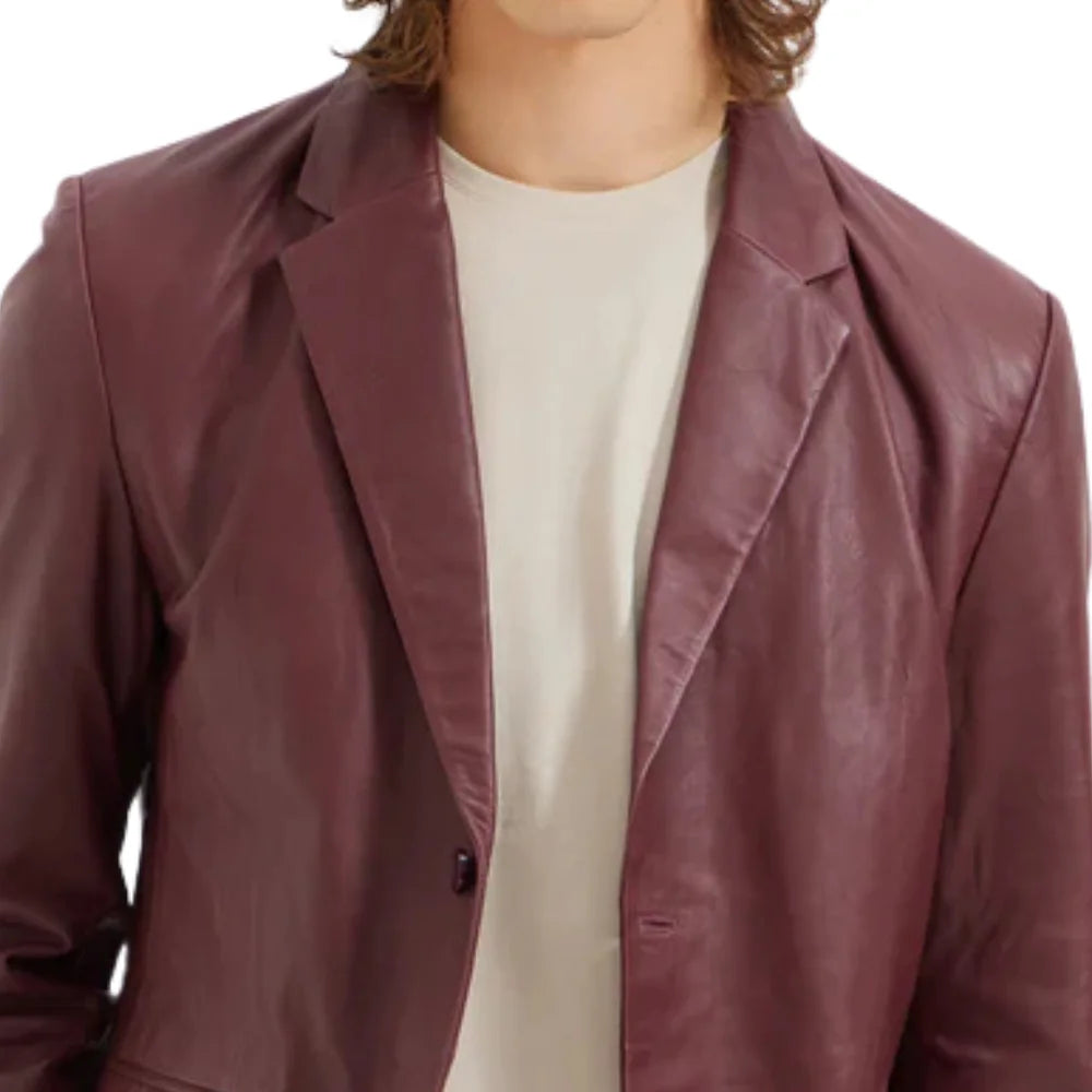 Men's Two Button Real Red Leather Blazer Jacket