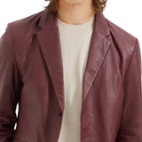 Men's Two Button Real Red Leather Blazer Jacket