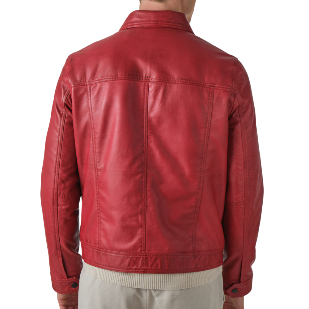 Mens Red Vintage Real Leather Jacket Mens