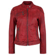 Apple Red Leather Biker Jacket Womens