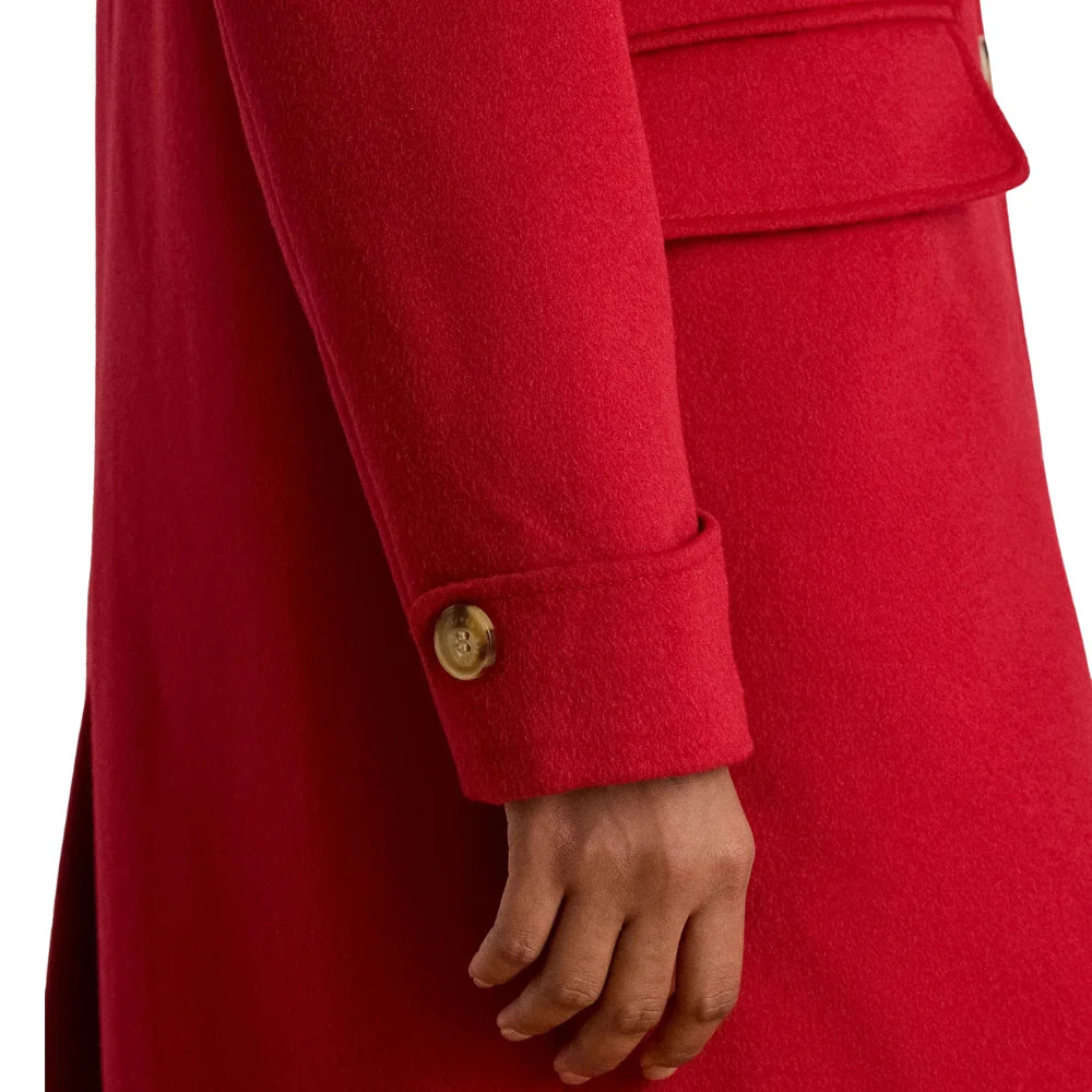 Women's Red Single Breasted Red Wool Blend Coat