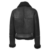 Women's Sheepskin Black Leather Aviator Jacket