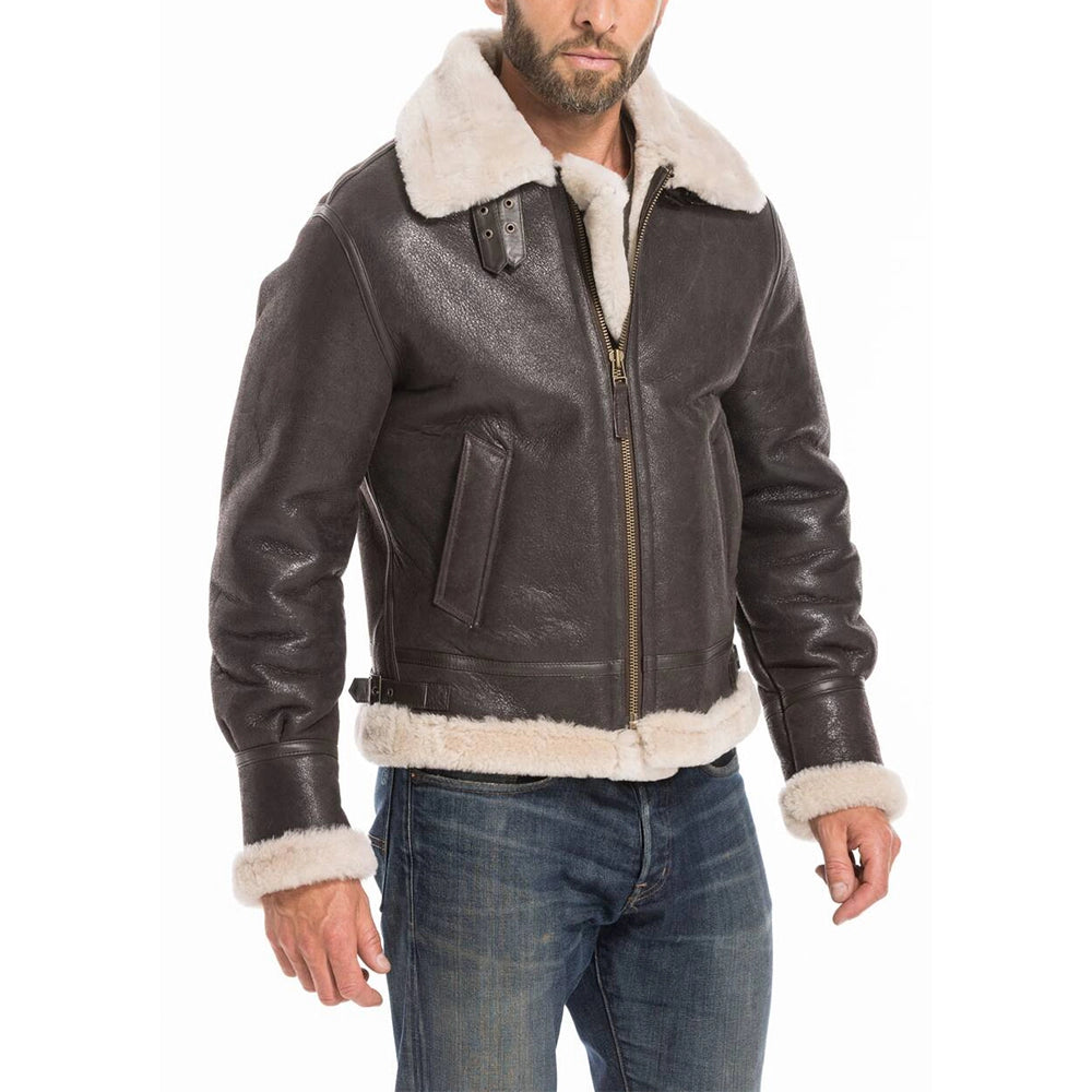 Sheepskin B3 Men's Fur Shearling Bomber Brown Aviator Jacket