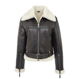 Womens Sheepskin B3 Belted Black Leather Shearling Jacket Aviator