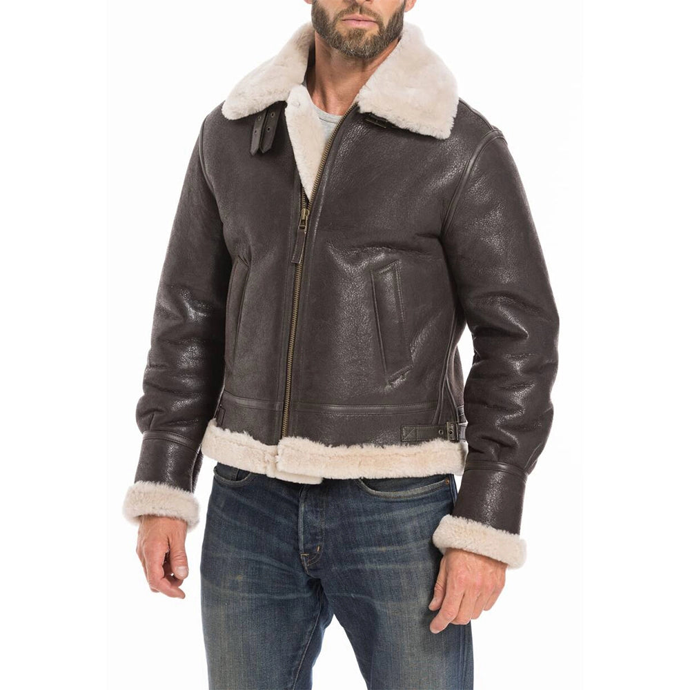 Sheepskin B3 Raf Men's Shearling Bomber Brown Aviator Jacket