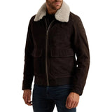 Men's Brown Aviator Leather Fur Jacket
