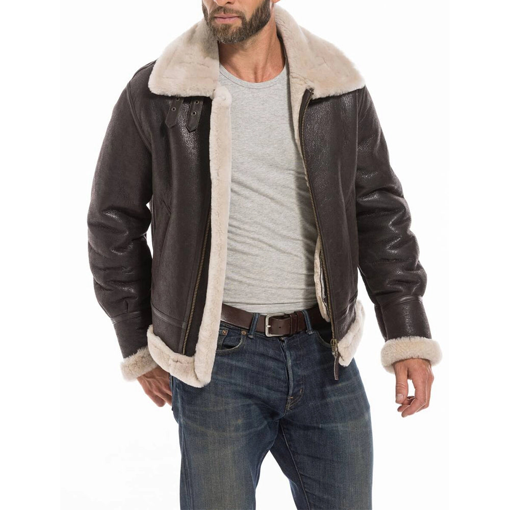 Sheepskin Raf Men's Fur Shearling Bomber Brown Aviator Jacket