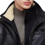 Men’s Black Genuine Lamb Leather Jacket with Detachable Vest