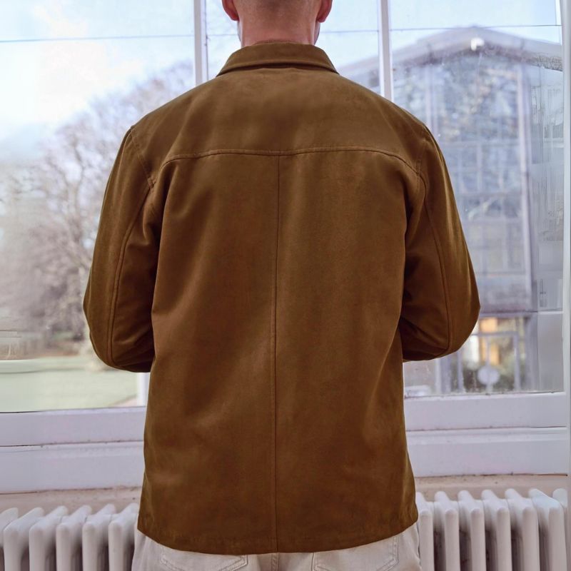 Men's Shirt Style Camel Suede Leather Trucker Jacket