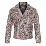Men’s Snakeskin Pattern Studded Leather Biker Jacket