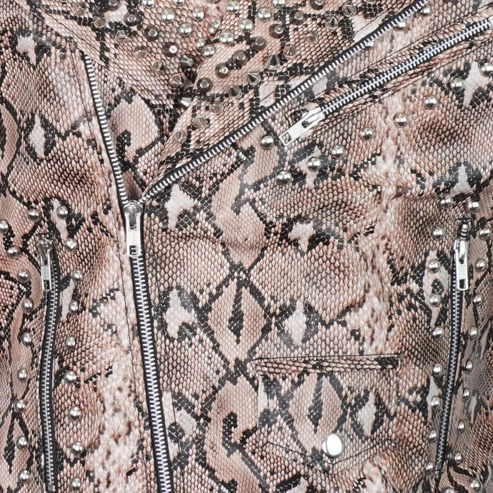 Men’s Snakeskin Pattern Studded Leather Biker Jacket