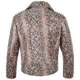 Men’s Snakeskin Pattern Studded Leather Biker Jacket