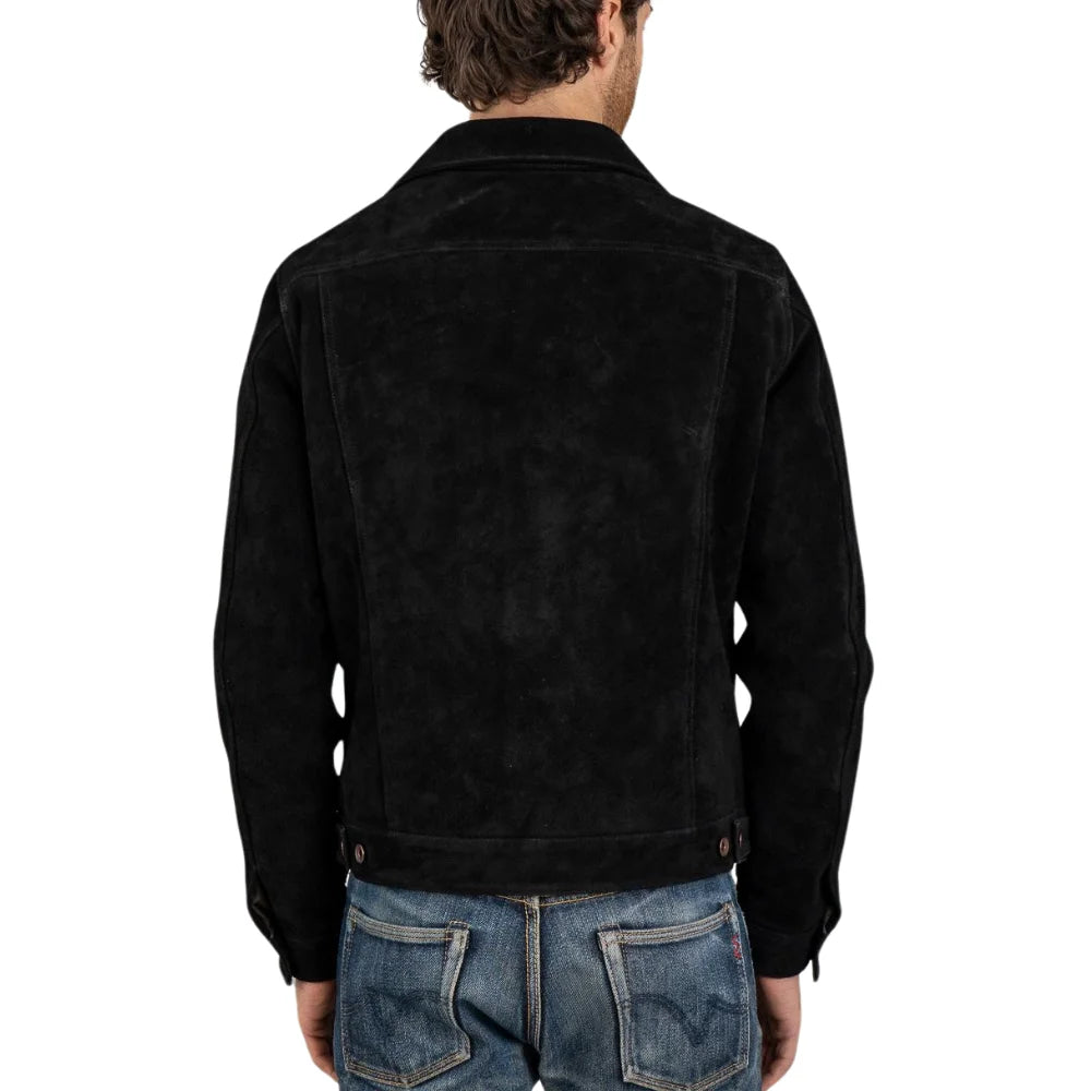 Men's Real Black Suede Trucker Jacket