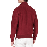Men's High Neck Red Leather Bomber Jacket