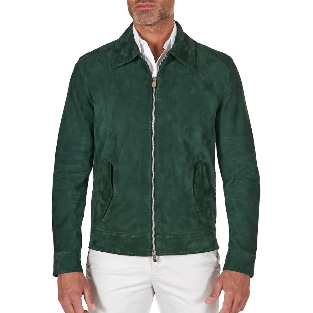 Mens Green Suede Shirt Jacket