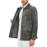 Men's Dark Grey Leather Shirt Jacket