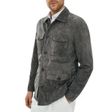 Men's Dark Suede Leather Shirt Jacket