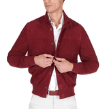 Men's Red Suede Leather Bomber Jacket