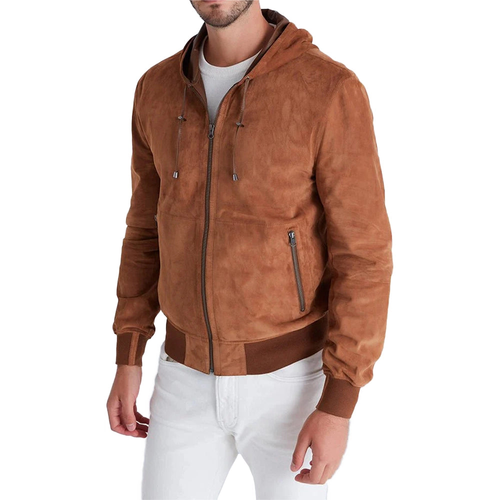 Men's Reversible Leather Suede Jacket with Hood