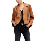 Women’s Tan Real Leather Biker Jacket
