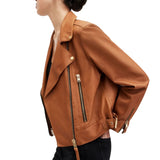 Women’s Tan Real Leather Biker Jacket