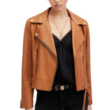 Women’s Tan Real Leather Biker Jacket