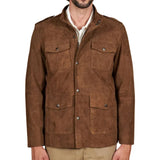 Men's Sahara Brown Suede Leather Coat With Patch Pockets