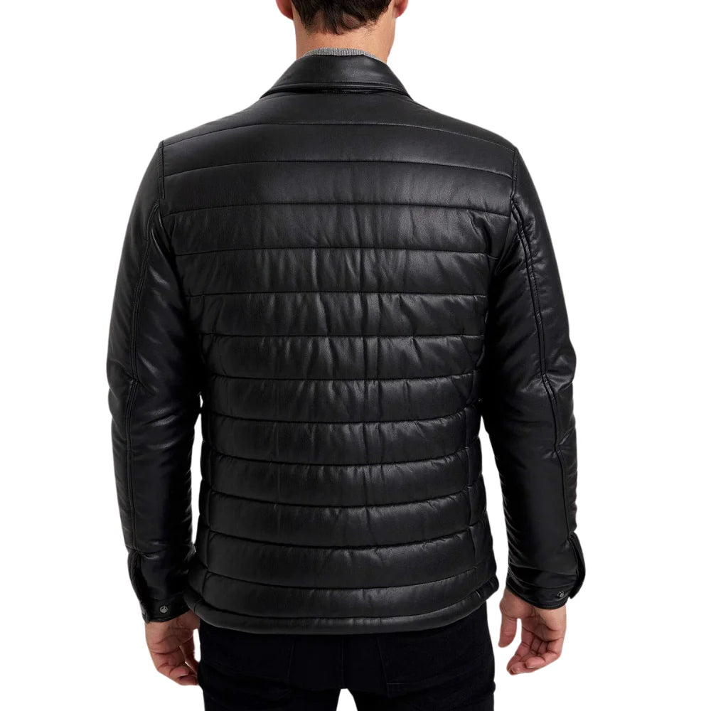Men's Trucker Quilted Black Vegan Leather Jacket