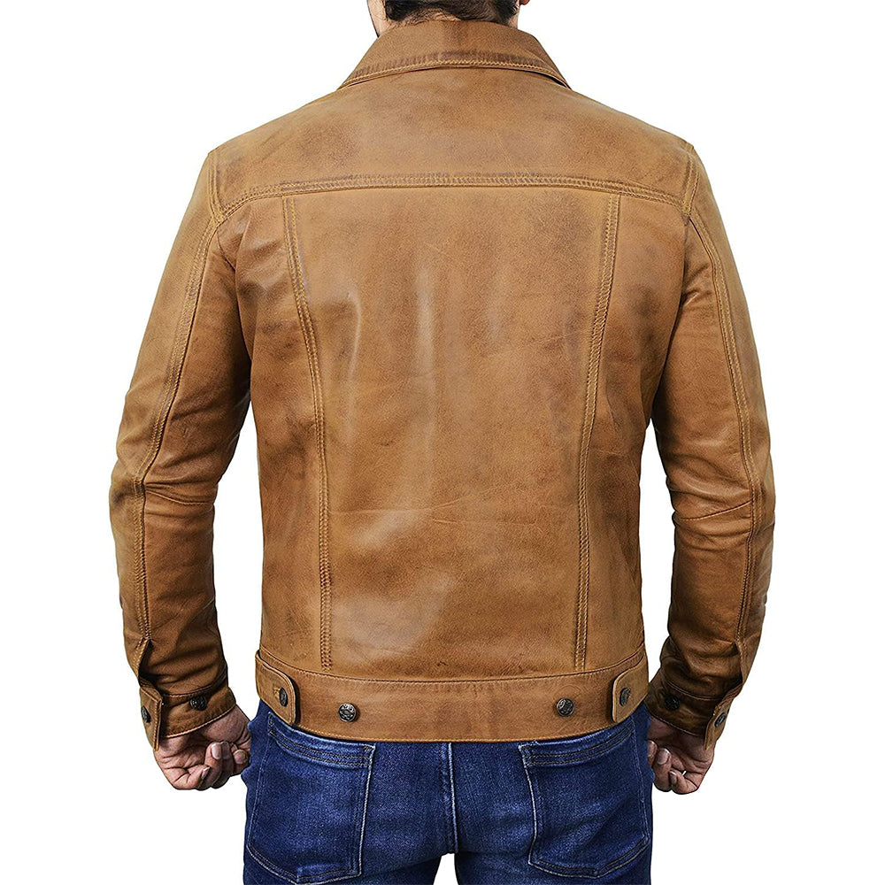 Men's Brown Trucker  Leather Jacket