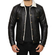Men's Real Sherpa Black Leather Trucker Jacket