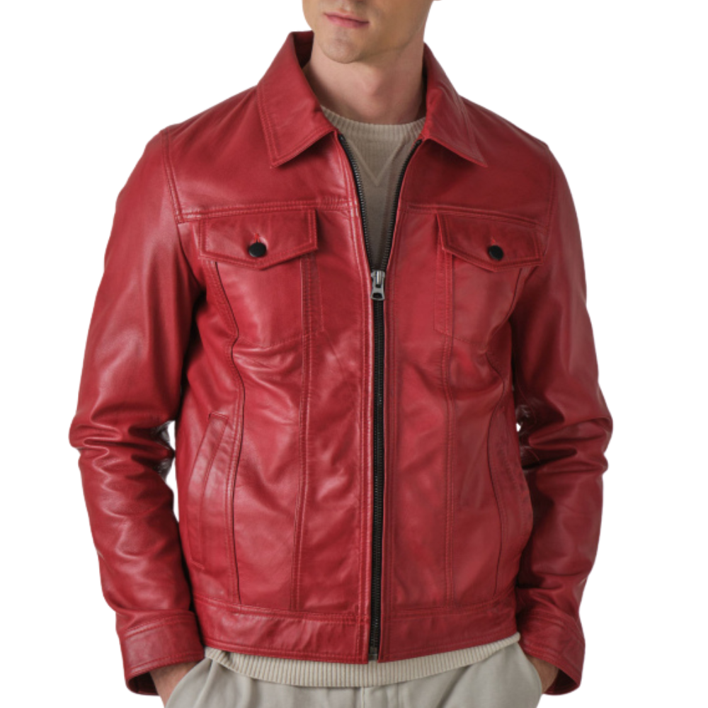 Mens Vintage Real Leather Trucker Jacket Mens