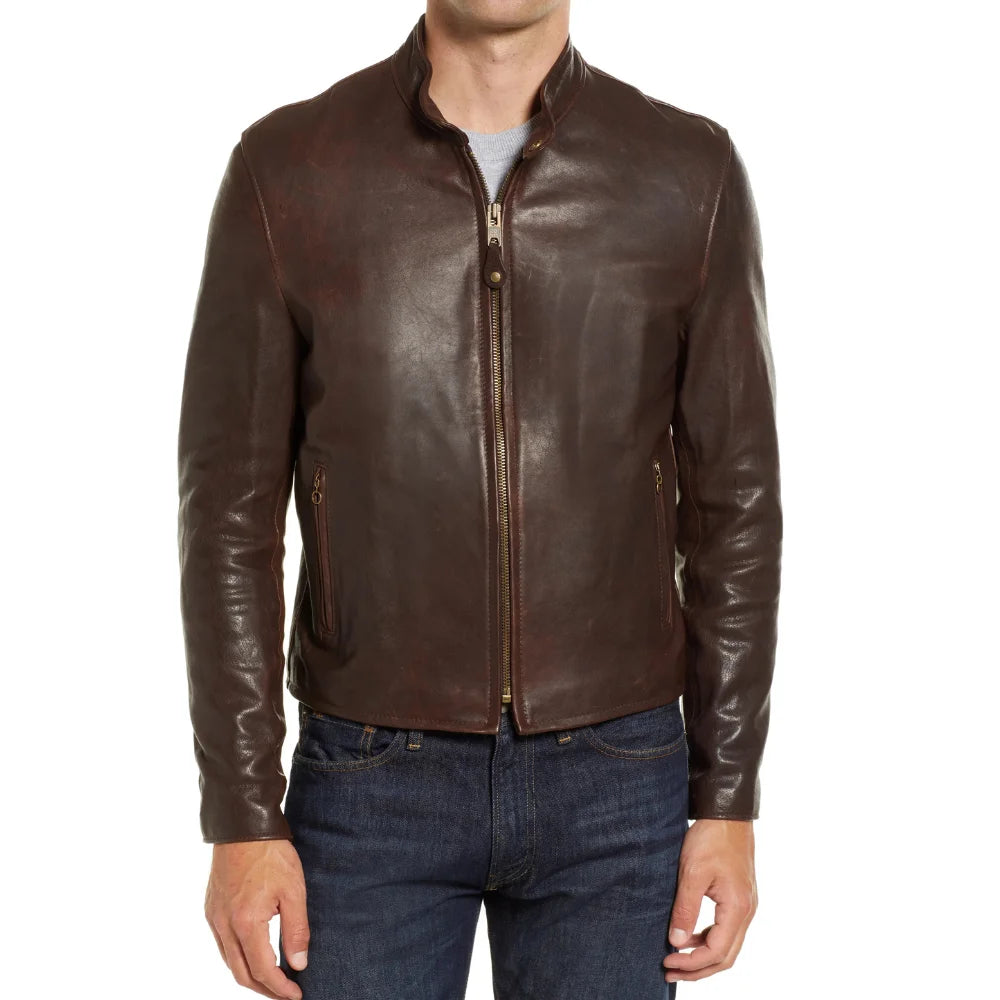 Men's Real Chocolate Cafe Racer Leather Jacket