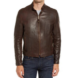 Men's Real Chocolate Cafe Racer Leather Jacket