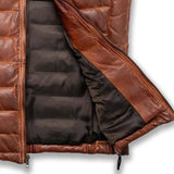 Mens Real Quilted Brown Leather Biker Vest
