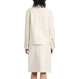 Shirt Collar Off White Leather Jacket Female