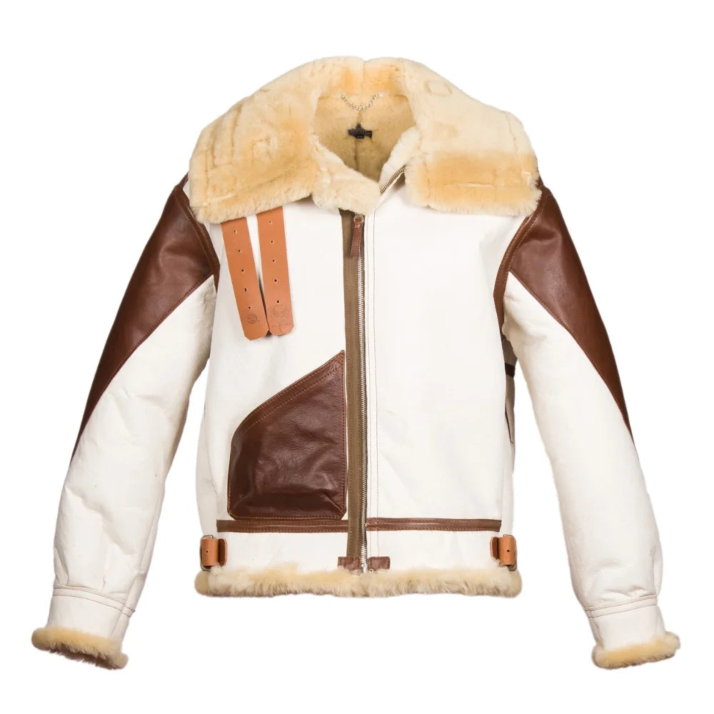 Mens USAAF Type B-3 Bomber Aviator Pilot Sheep Leather Flight Jacket