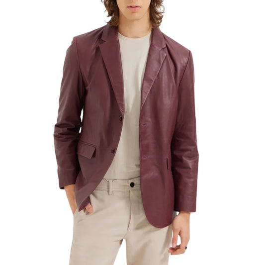Men's Real Wine Red Leather Blazer Jacket