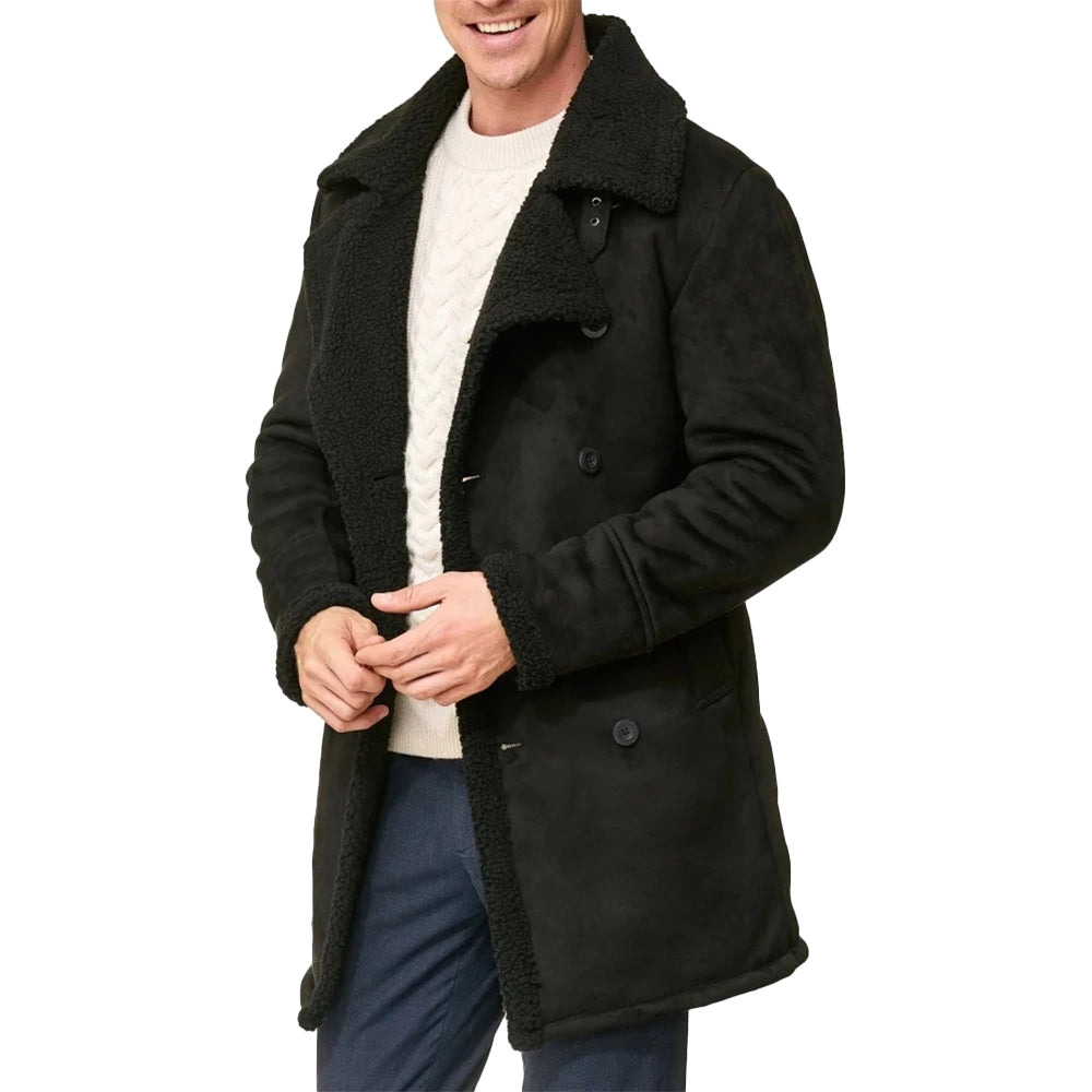 Men’s Black Double Breasted Sherpa Winter Coat