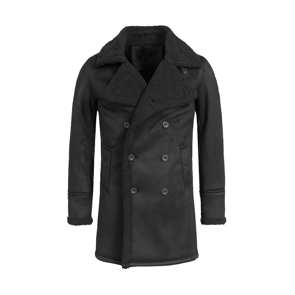 Men’s Black Double Breasted Sherpa Winter Coat